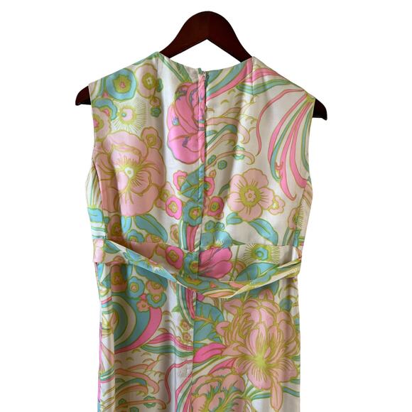 Vintage 60s silk Hawaiian mod print maxi dress - Picture 7 of 13